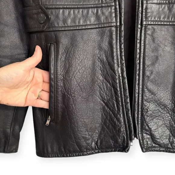 Vintage Banana Republic Dark Brown Military Heavy Leather Jacket Women's Size S - Picture 7 of 12